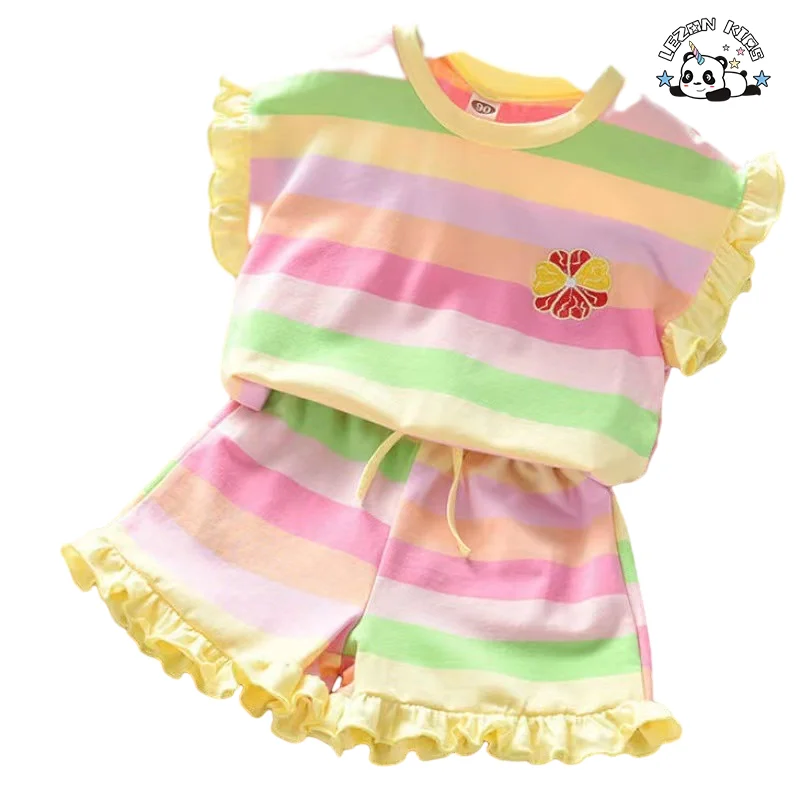 LEZONKIDS - Conjuntos de Roupas Femininas de Alta Qualidade com Impressão de Flores Coloridas Personalizadas para o Verão